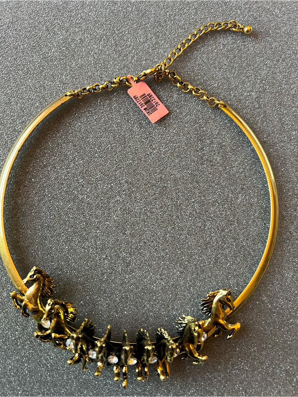 Stampede Horse Choker Necklace Gold Tone Rhinestones